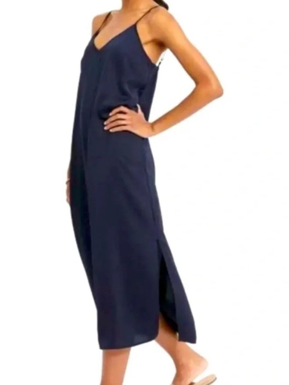 A NEW DAY Navy Blue Slinky Midi Slip Dress Medium NWT